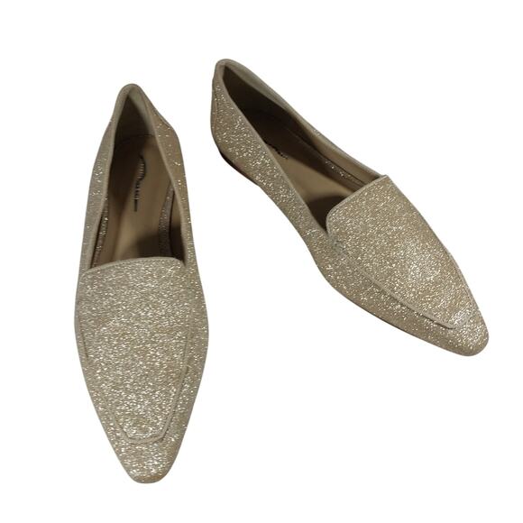 ANN TAYLOR! SWEET GOLDEN STARDUST POINTY TIE CLASSIC SLIP-ON LOAFERS! SZ 6M - Picture 2 of 10